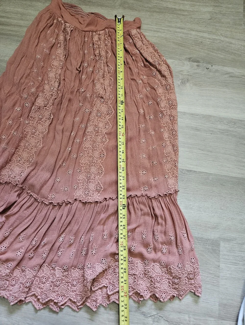 Free People Boho Embroidered Smocked Waist Maxi Skirt | Size Small